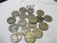 LOT OF 18 COINS 5 CENT 1940'S VARIOUS MI