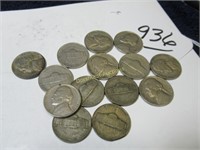 LOT OF 14 COINS 5 CENT 1940'S VARIOUS MI
