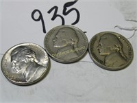 LOT OF 3 COINS 5 CENT 1939-S VG 1939-D 1