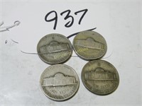LOT OF 4 COINS 5 CENT EA 1942-D 1942-S 1