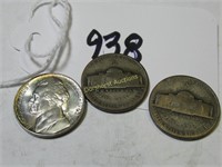 LOT OF 3 COINS 5 CENT EA 1943-D 1943-S 1