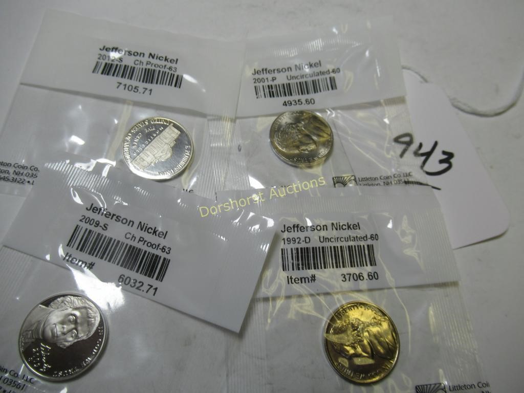 LOT OF 4 COINS 5 CENT EA 2012-S & 2009-S
