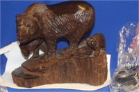 Carved Exotic Wood Bear with Cub