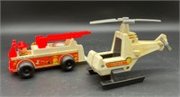 VTG FISHER PRICE FIRETRUCK & HELICOPTER TOYS