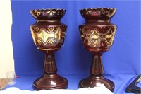 Lot of 2 Ruby Red Glass Urn