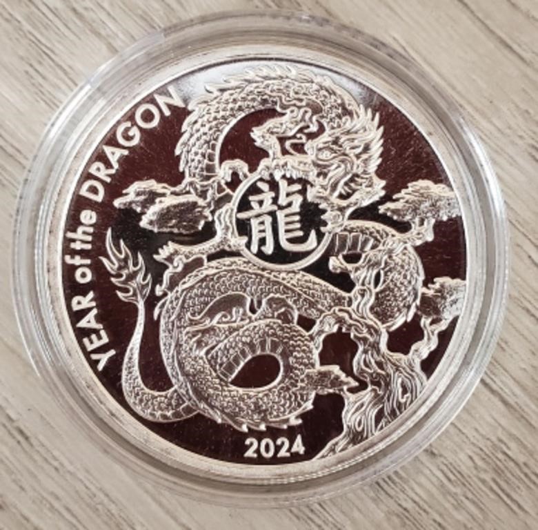 1 oz 2024 Silver Year Of The Dragon Silver Round