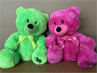 (2) Pink & Green Bright Teddy Bears