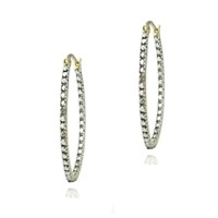 Genuine Diamond 18K Gold Pl Steling Hoop Earrings