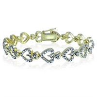 Genuine Diamond 14K Gold Pl Heart Tennis Bracelet