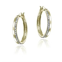 Genuine Diamond 18K Gold Pl Sterling Hoop Earrings