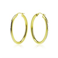 14K Yellow Gold Pl Silver Diamond Cut Earrings