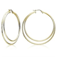 14K Gold Pl Sterling Double Circle Hoop Earrings