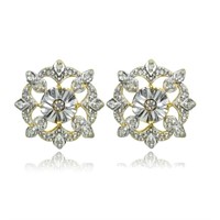 Genuine Diamond 14K Gold Pl Sterling Earrings