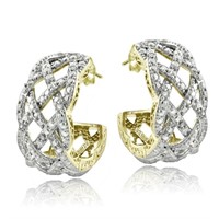 Genuine Diamond 14K Gold Pl Weave Hoop Earrings