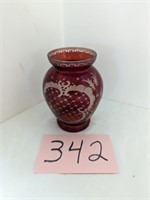 Etched Cranberry Glass Vase