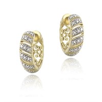 Genuine Diamond 14K Gold Pl Steling Hoop Earrings