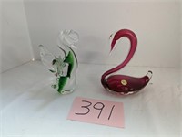 Pair of Art Glass Swans