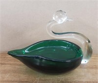 Hand Blown Swan Art Glass Bowl