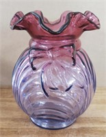 Fenton Mulberry Caprice Blue Ruffled Bow Vase