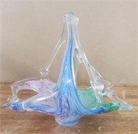 Murano Crystal Clear Italy Glass Art Basket
