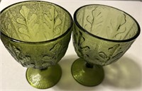 (2) 1975 FTD Green Glass Leaf Goblets