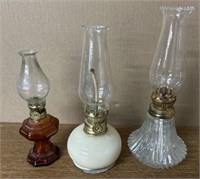 (3) Antique Miniature Oil Lamps