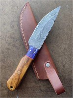 Damascus Steel Knife w/ Leather Sheath