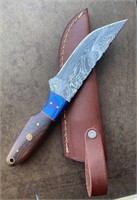 Damascus Steel Knife w/ Leather Sheath #2