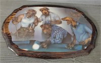 Wood Picture of Dogs Playing Pool