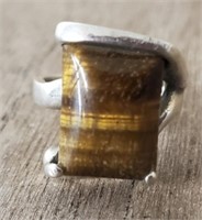 Marked on Band .950 Silver Tiger Eye Ring