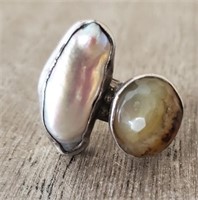 Sterling Silver Mother of Pearl Stone & Other Ring
