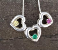 Ladies Sterling silver Necklace W/3 Hearts