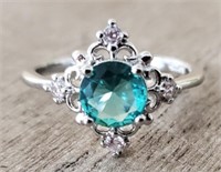 Faceted Blue-Green Oval Cut Ring