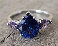 Faceted Blue Sapphire & Amethyst Ring