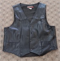Brooks USA Leather Black Motorcycle Vest LG