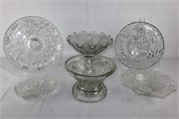 Assortment of Large Crystal Cut Platters, Bowls