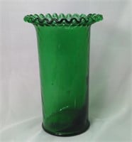 Italian Dark Green Empolie Glass Vase, Ruffled