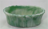 Akro Agate Green Uranium Slag Glass Oval Dish,
