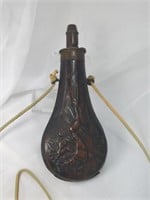 Civil War Brass Black Powder Horn Flask, Embossed
