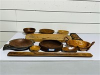 Group Lot - Wooden Bowls, Trays & Serving Pcs