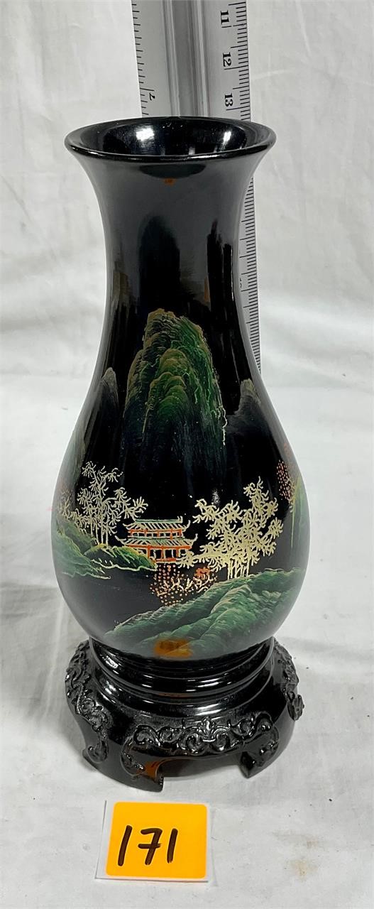 Vtg Chinese Foochow Handpainted Black Lacquered