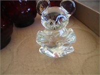 3 red glasses and glass bear