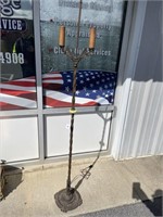 ANTIQUE CAST IRON LAMP WITH SLAG GLASS