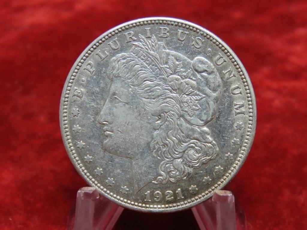 1921D-Morgan Silver dollar US coin.