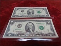 (2)Atlanta $2 dollar US banknotes.