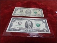 (2)Chicago, Kansas City $2 dollar US banknotes.