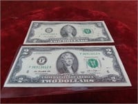 (2)Chicago, Atlanta $2 dollar US banknotes.