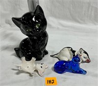 Vtg Collectible Cat Figurines Cobalt Blue Glass