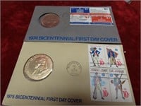 1976-Bicenntennial 1st Day cover stamp & coin.