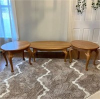 Solid Oak Oval Coffee Table & End Tables